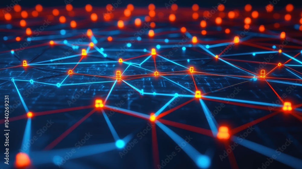 Poster Digital network connections glowing in a geometric pattern