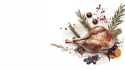 Roasted goose for Christmas celebration beautifully arranged on card with copy space