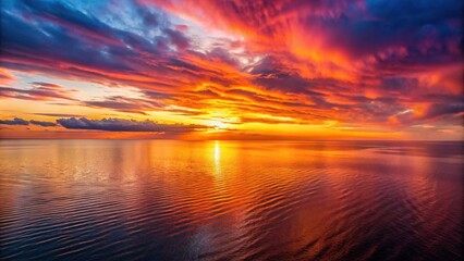 Obraz premium Aerial sunset over ocean with soft evening clouds