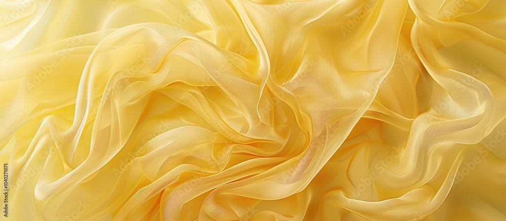 Poster silk organza with wavy piping on a yellow background featuring a delicate open weave serves as an ab
