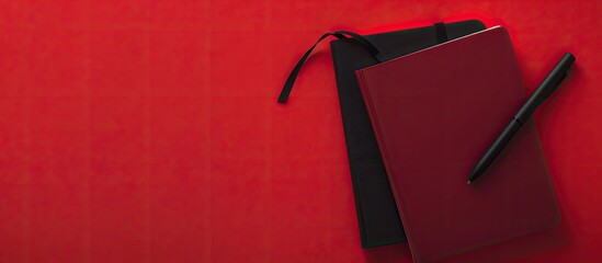 Symbolic final exam message displayed on a black notebook page against a red background featuring a copy space image