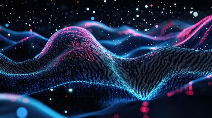 Abstract wave of binary code flowing through space