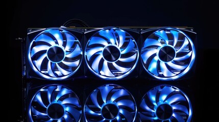 A group of blue computer fans arranged next to each other, suitable for tech-related illustrations and designs