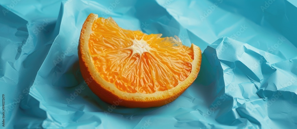 Aufkleber an orange paper with a blue background displays a healthy diet message serving as a symbolic represe