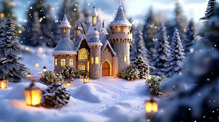 Snowy Castle in Winter Wonderland Scene