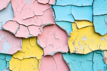 Obraz premium A close-up view of a peeling paint wall with cracks and texture