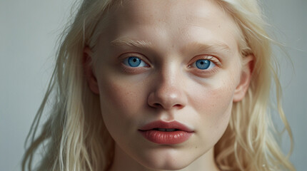 Portrait of beautiful mesmerizing albino woman in 20s