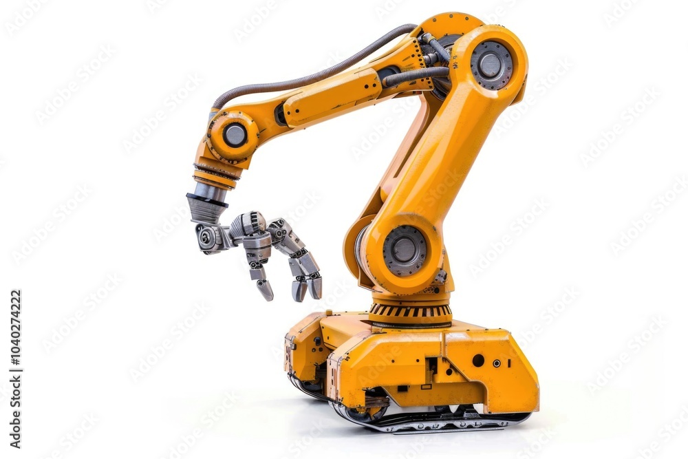 Poster a robotic arm holds another robot in its right hand, highlighting the precision and grasp of modern 