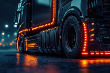 A large semi-truck is parked on the side of the road, with its engines turned off