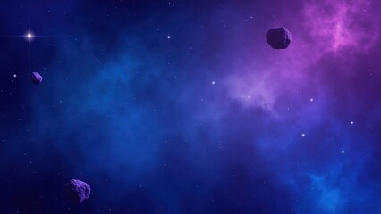 Cosmic Background with Asteroids and Colorful Nebulae