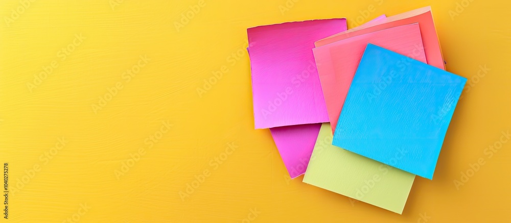 Poster vibrantly colored sticky note placed on a yellow background with space for additional image inclusio