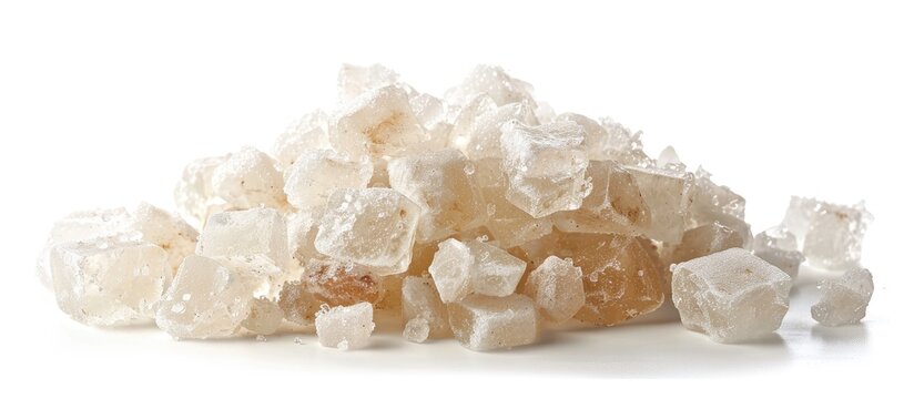Rock sugar on white backdrop for copy space image