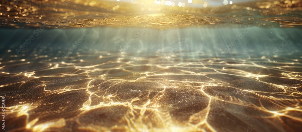 Poster sandy bottom with sunlight reflecting on the surface in shallow water creates a serene background wi
