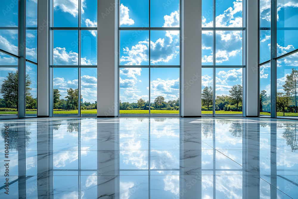 Canvas Prints Indoor lobby with glass windows and marble floor