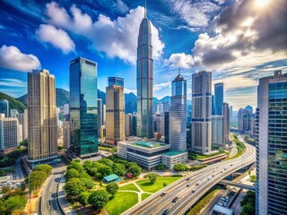 Stunning Daytime View of Central District Hong Kong - Urban Landscape and Skyscrapers