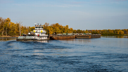 Barge Traveling Up the Mississippi River at Red Wing, Minnesota