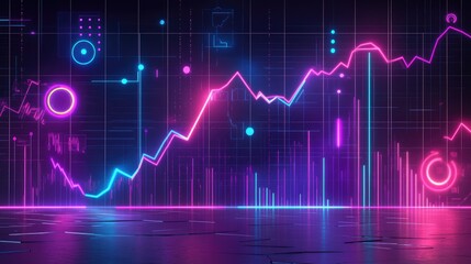 Abstract depiction of financial graphs and charts in neon colors
