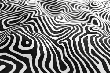 A detailed view of a textured, black and white design