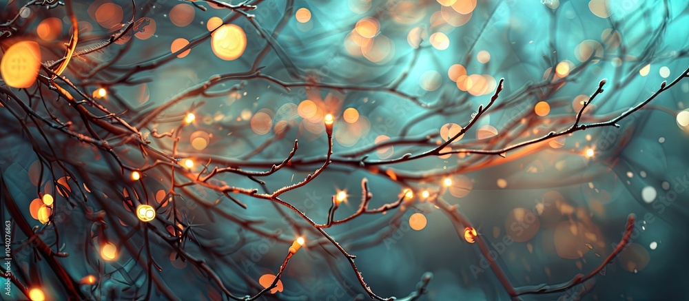 Aufkleber soft focus lights against a backdrop of tree branches with blank copy space image