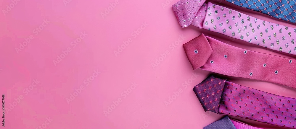 Aufkleber view from above of neckties on a pink background with space for text in image. copy space image. pla