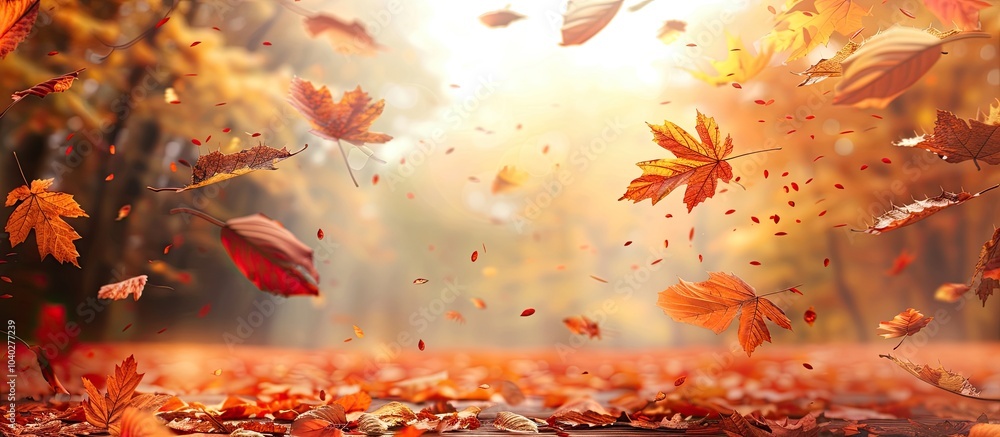 Poster autumn themed scene with falling leaves in the background ideal for a copy space image