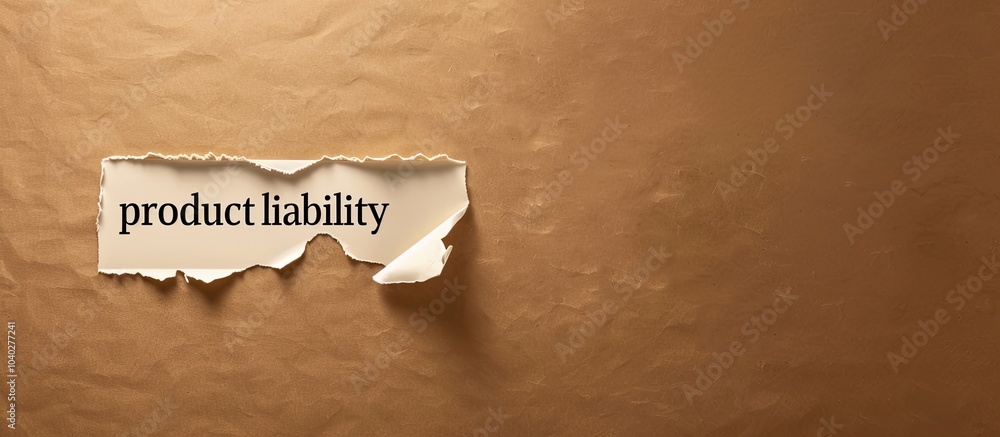 Poster a torn white paper with the words product liability against a brown backdrop serves as a symbolic re