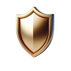 Metallic 3D image of golden shield on a white background PNG