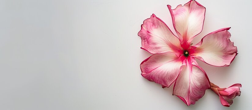 Adenium arabicum a stunning pink flower on a white backdrop highlighting negative space for a copy space image concept