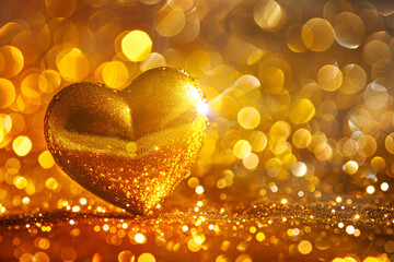 Glittering heart on a gold background with bokeh 
Valentine's day background with golden glitter heart on bokeh background
