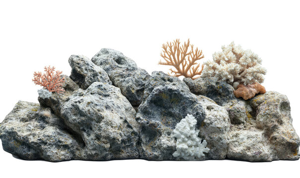  A tropical coral reef on rocks  on transparent background