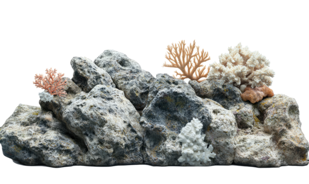  A tropical coral reef on rocks  on transparent background