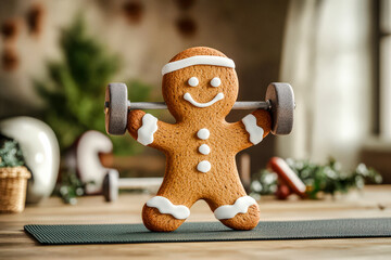 Gingerbread Man Lifting Weights, Post-Holiday Fitness Routine