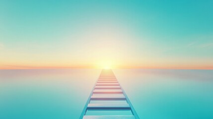 Fototapeta premium A long bridge is seen in the distance with the sun rising in the background