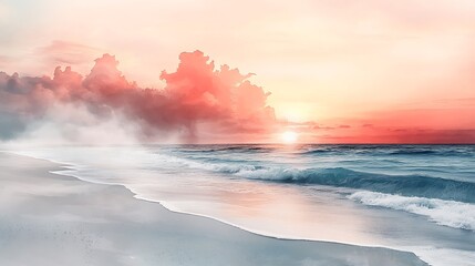 Fototapeta premium Tranquil Watercolor Seascape at Dusk by the Beach