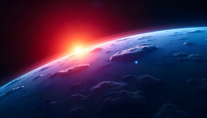 Sunrise in dark space. AI generated