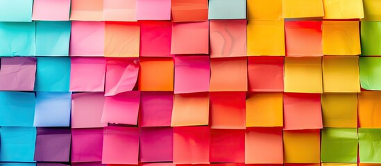 Colorful sticky notes creatively organized into rows creating an appealing copy space image