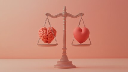 A pink scale with a heart on one side and a brain on the other