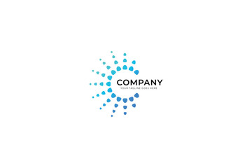 Tech Company Logo Global Connection and Network with Dots Halftone Shape Linear Round