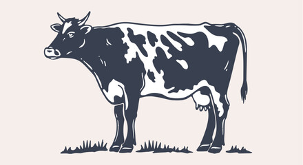Cow, milk, beef. Vintage retro print, black white cow, milk, beef sketch ink pencil drawing, engrave old school. Sketch artwork silhouette cow milk. Side view profile beef bull. Vector Illustration