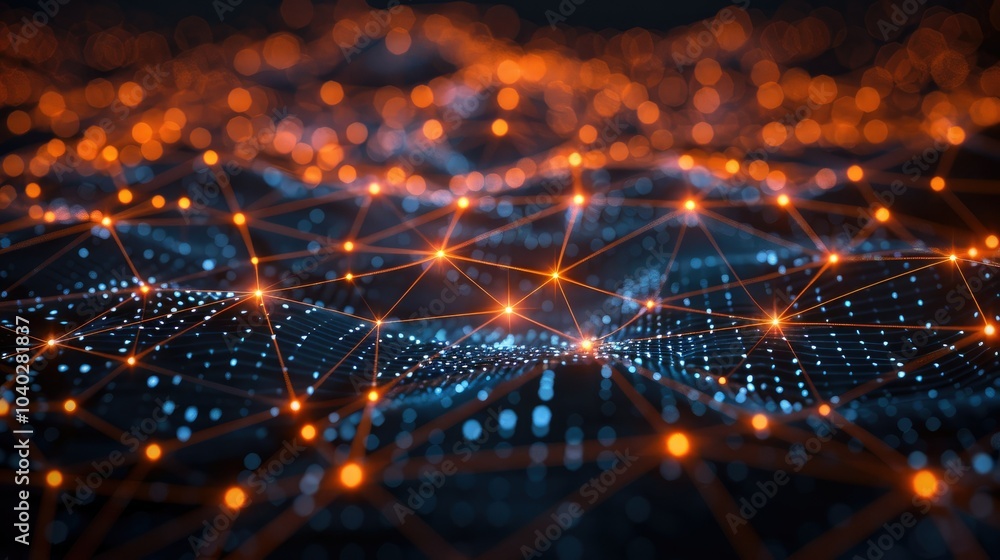 Poster Glowing digital grid representing a data network