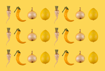 Vibrant yellow fruit and vegetable assortment