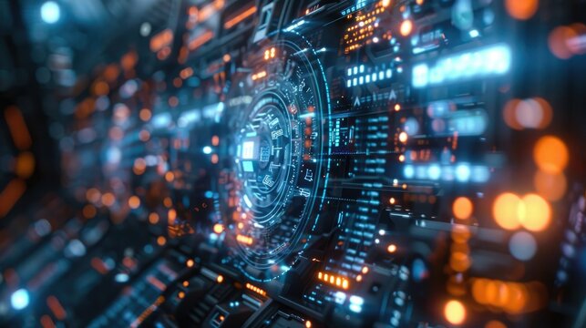 High-tech interface with floating holographic data