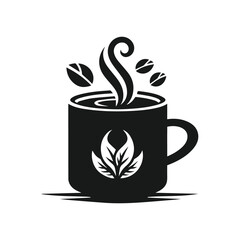 coffee cup icon with coffee beans  black silhouette logo