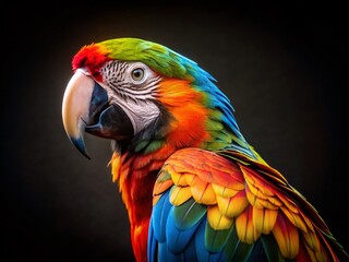 Obraz premium Stunning Macaw Parrot in Low Light Photography on Isolated Background for Wildlife Enthusiasts