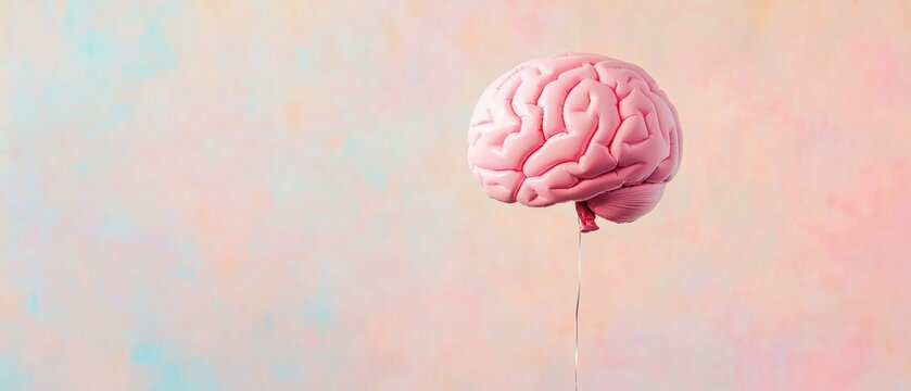 A pink brain is floating in the air