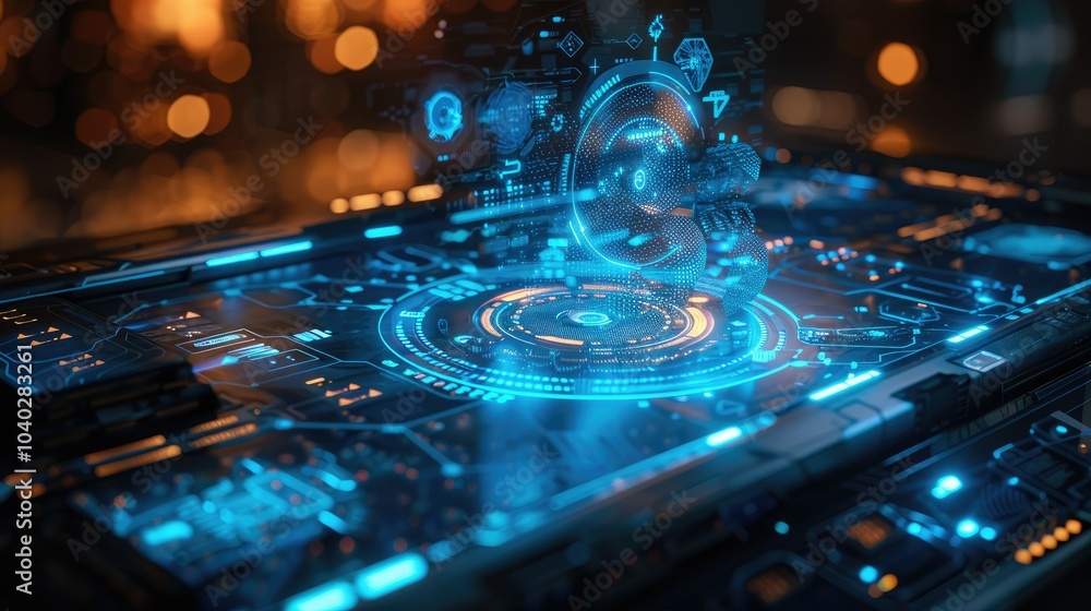 Poster High-tech holographic interface with floating data points