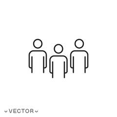 people icon, group of three mans, thin line symbol isolated on white background, editable stroke eps 10 vector illustration