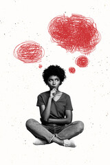 Composite trend artwork sketch image photo collage of copyspace draw mess line doodle young lady...