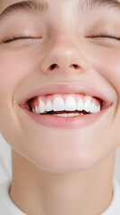 Bright and cheerful smile showcasing perfect white teeth, radiating happiness and confidence. This image captures essence of joy and positivity