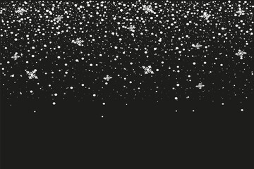 Snow and snowflakes on transparent background. Winter snowfall effect of falling white snow flakes and shining, New Year snowstorm or blizzard realistic backdrop. Christmas or Xmas holidays.